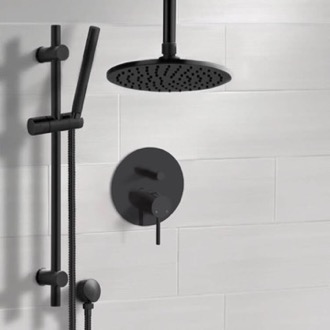 Shower Faucet Matte Black Ceiling Rain Shower System with Handheld, Rainfall Shower Head, Shower Faucet Set Remer SFR88